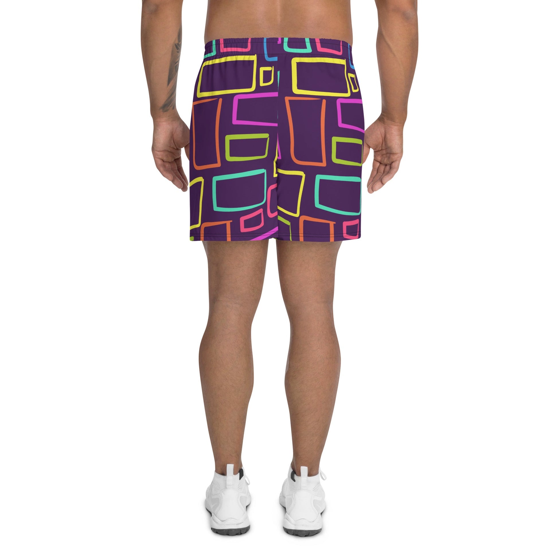 Multicoloured Box Print  Men's Athletic Shorts-3