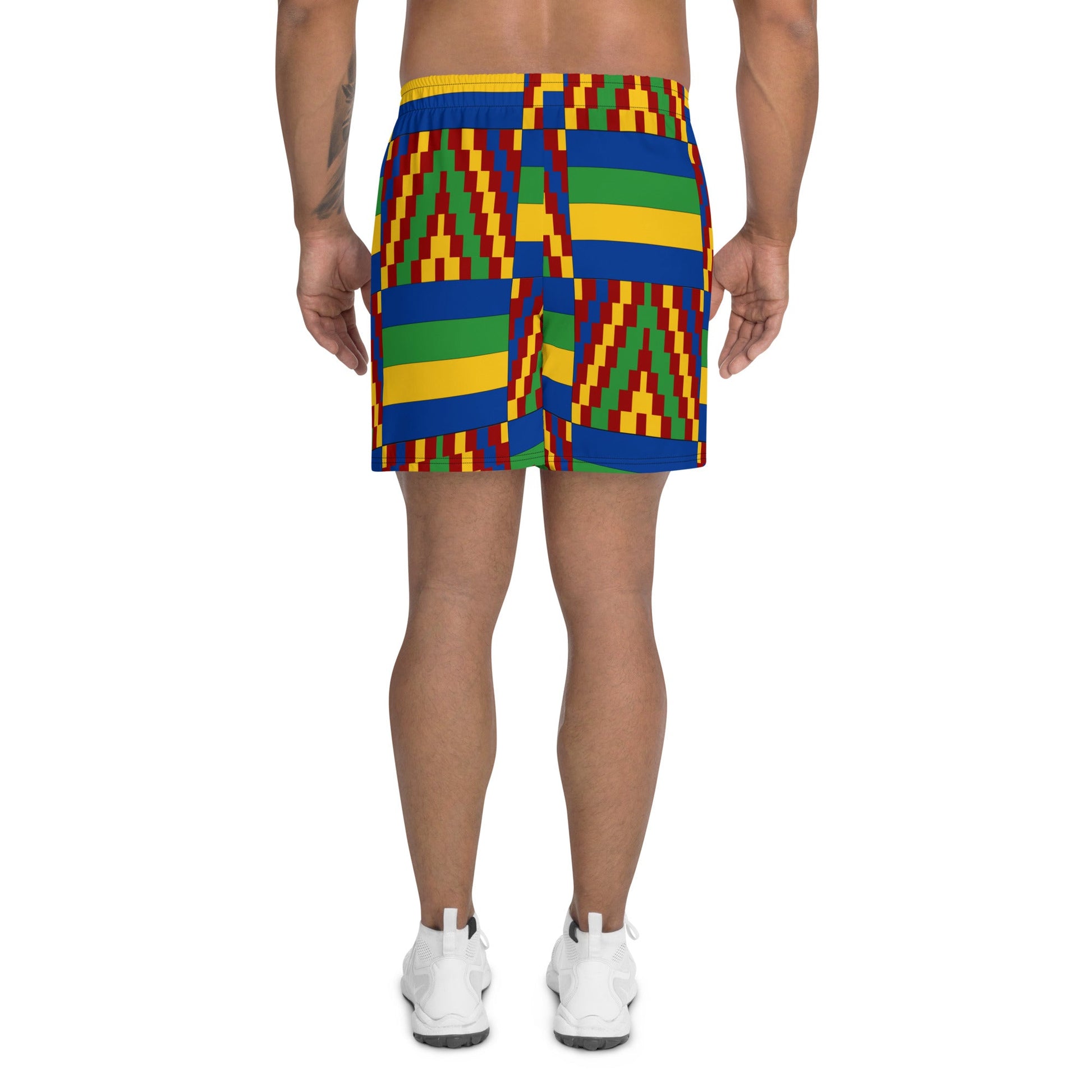 Yellow and Blue Kente African Print Men's Shorts-3