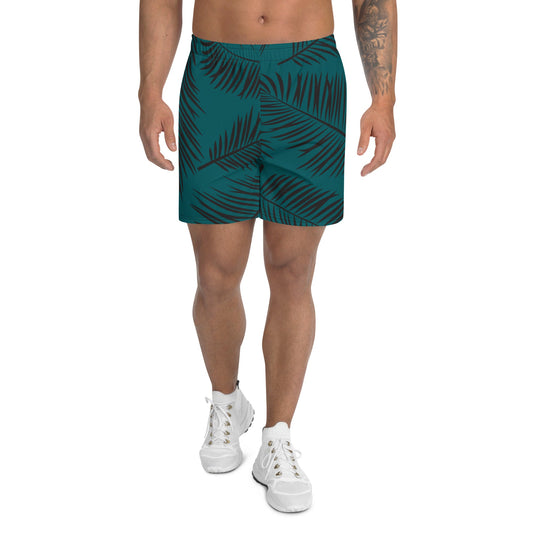 Men's Green  Leaf Pattern Athletic Shorts-0