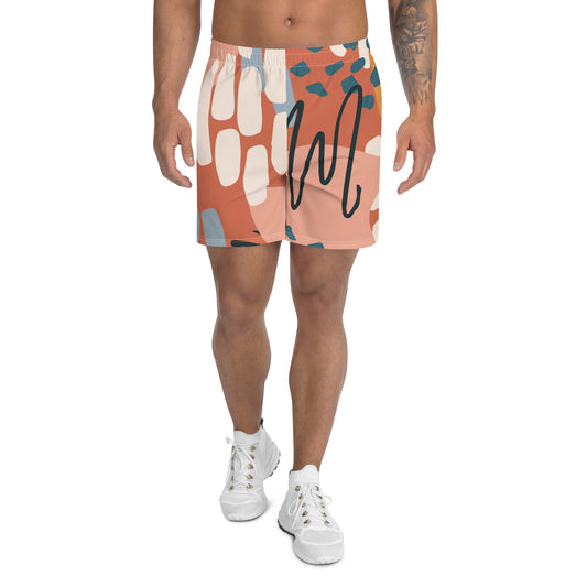 Men's Brown Abstract Print  Multicolored Athletic Shorts-0