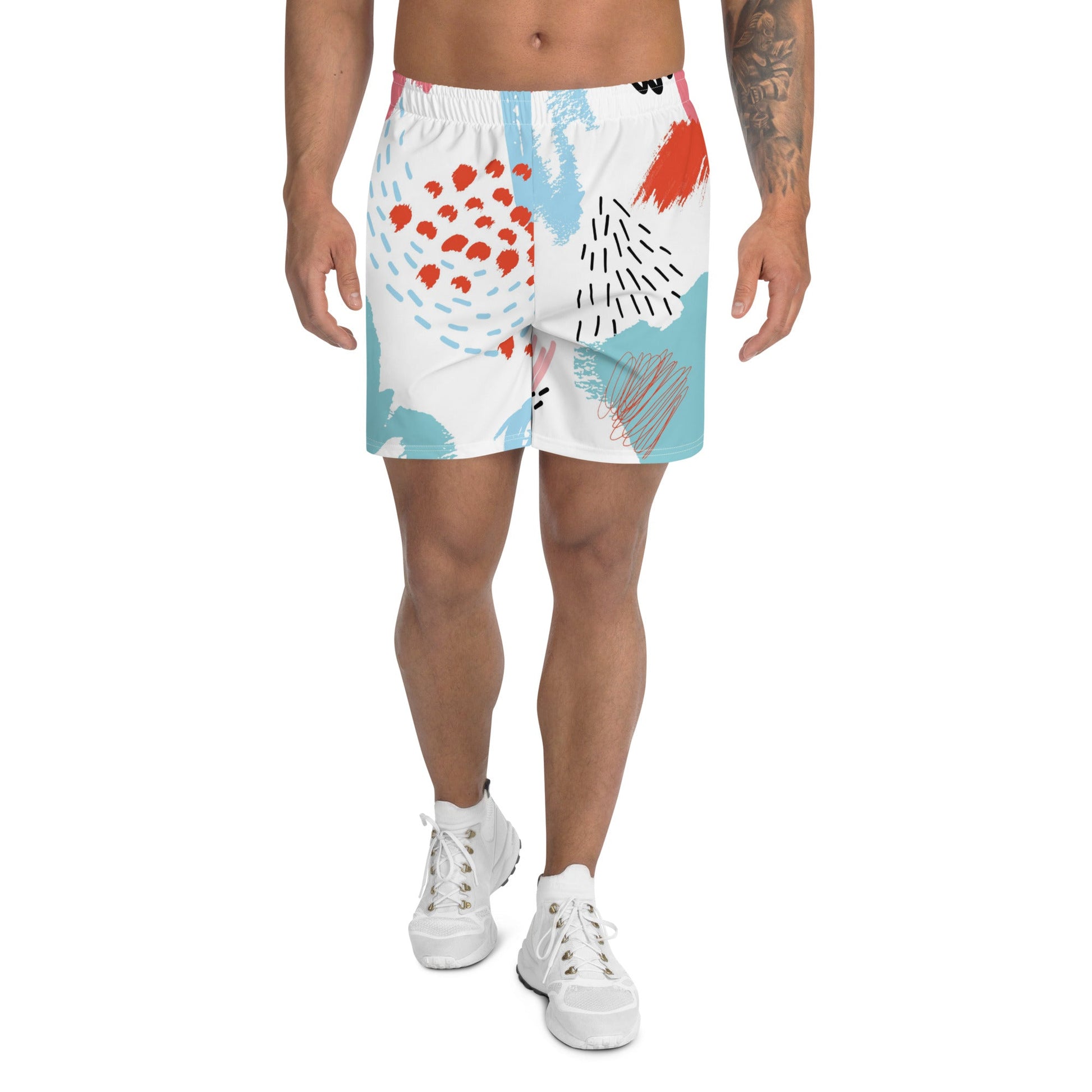 Red Blue Men's Paint Abstract Brush Stroke Athletic Shorts-0