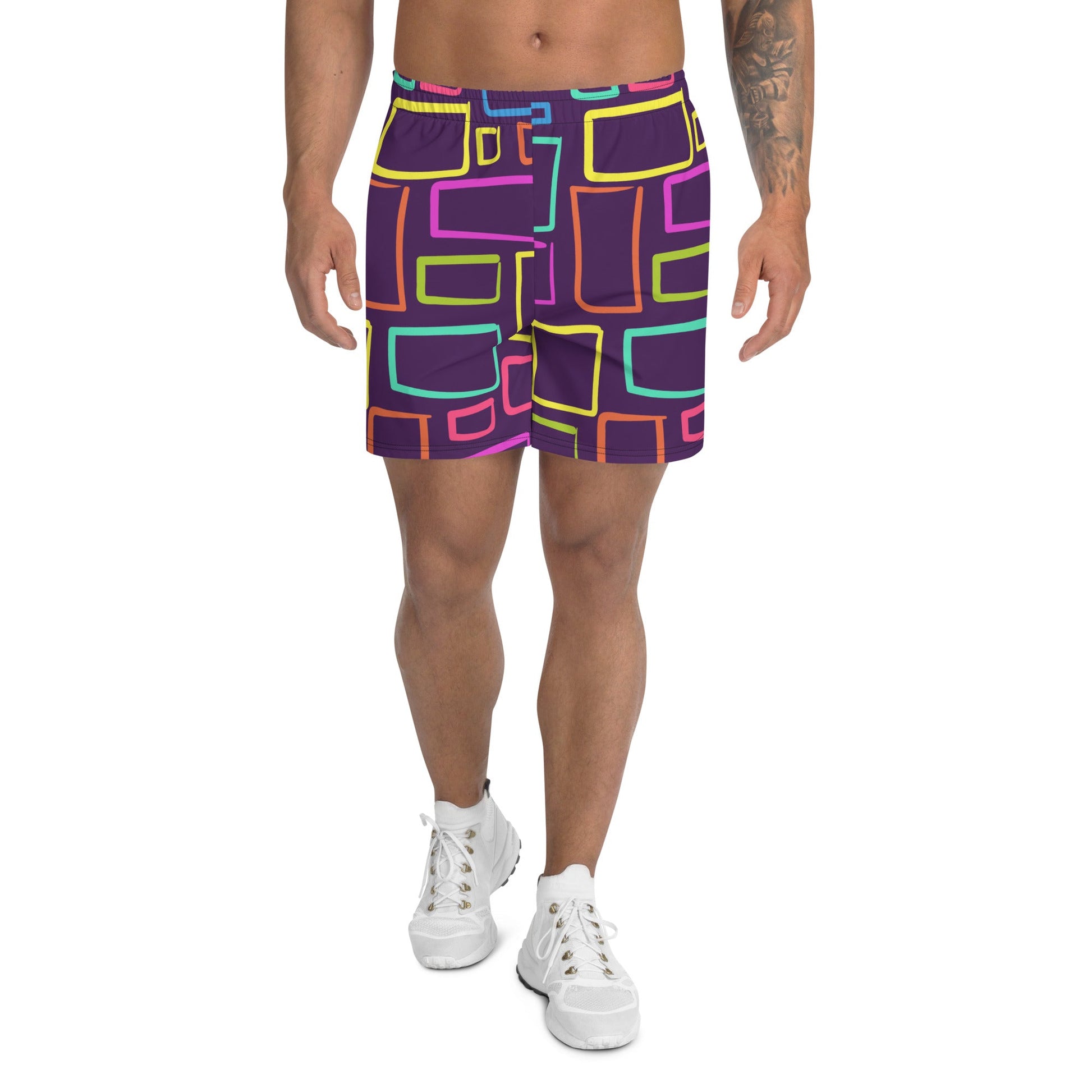 Multicoloured Box Print  Men's Athletic Shorts-0