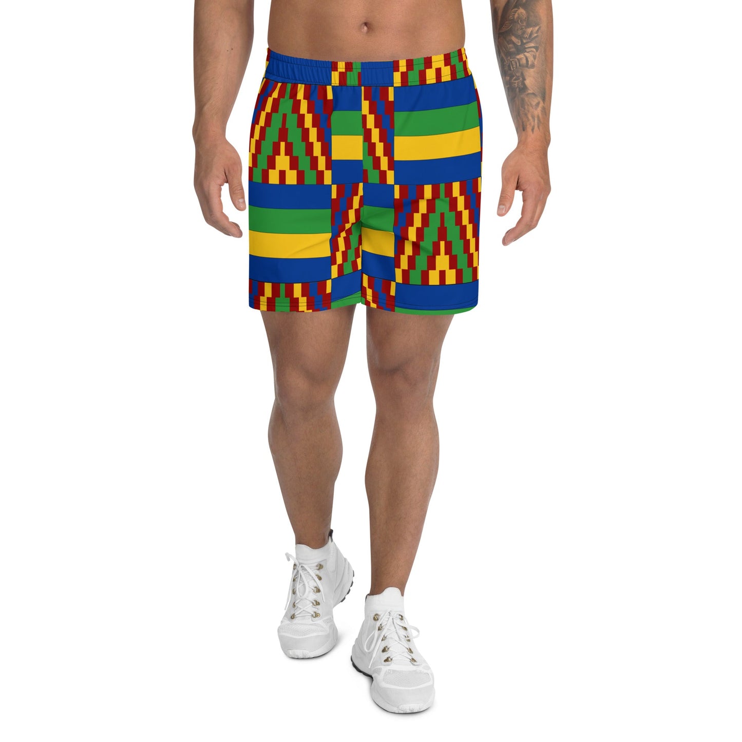 Yellow and Blue Kente African Print Men's Shorts-1