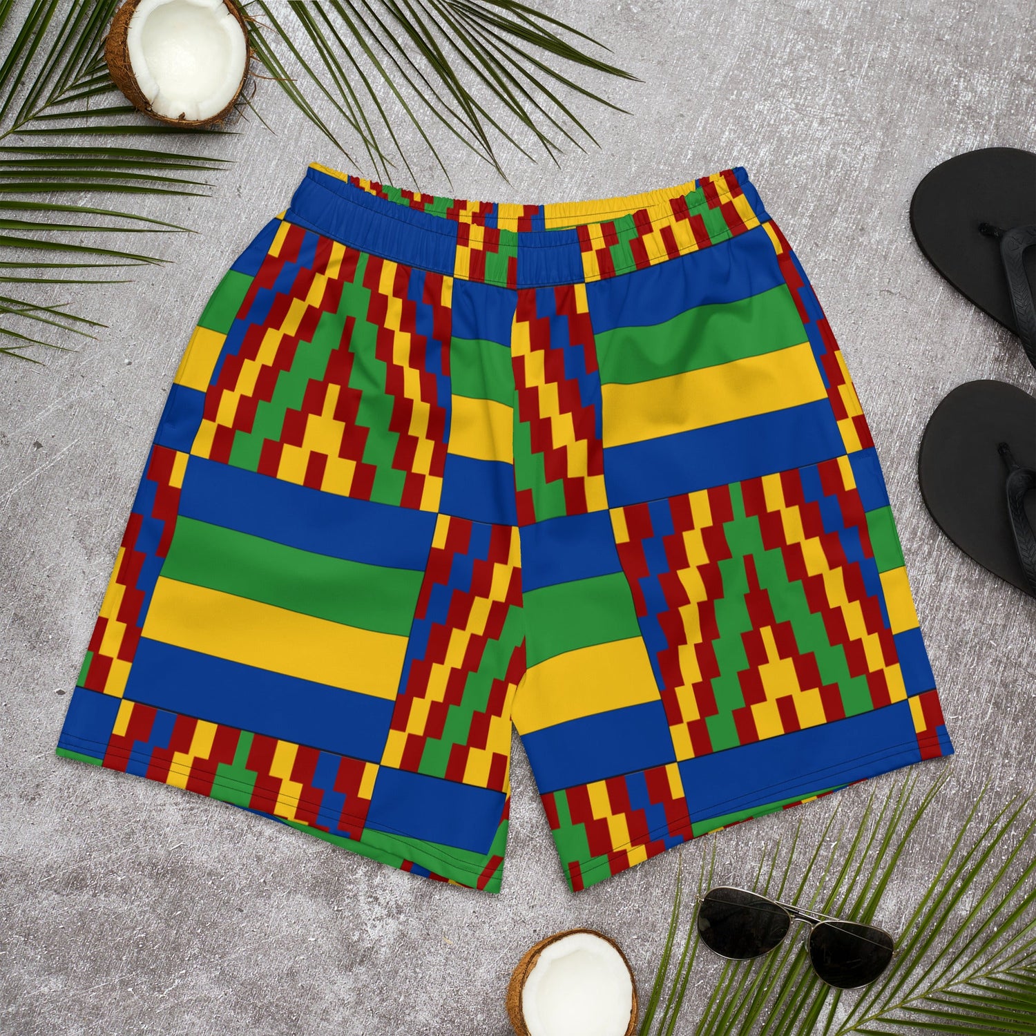 Yellow and Blue Kente African Print Men's Shorts-0