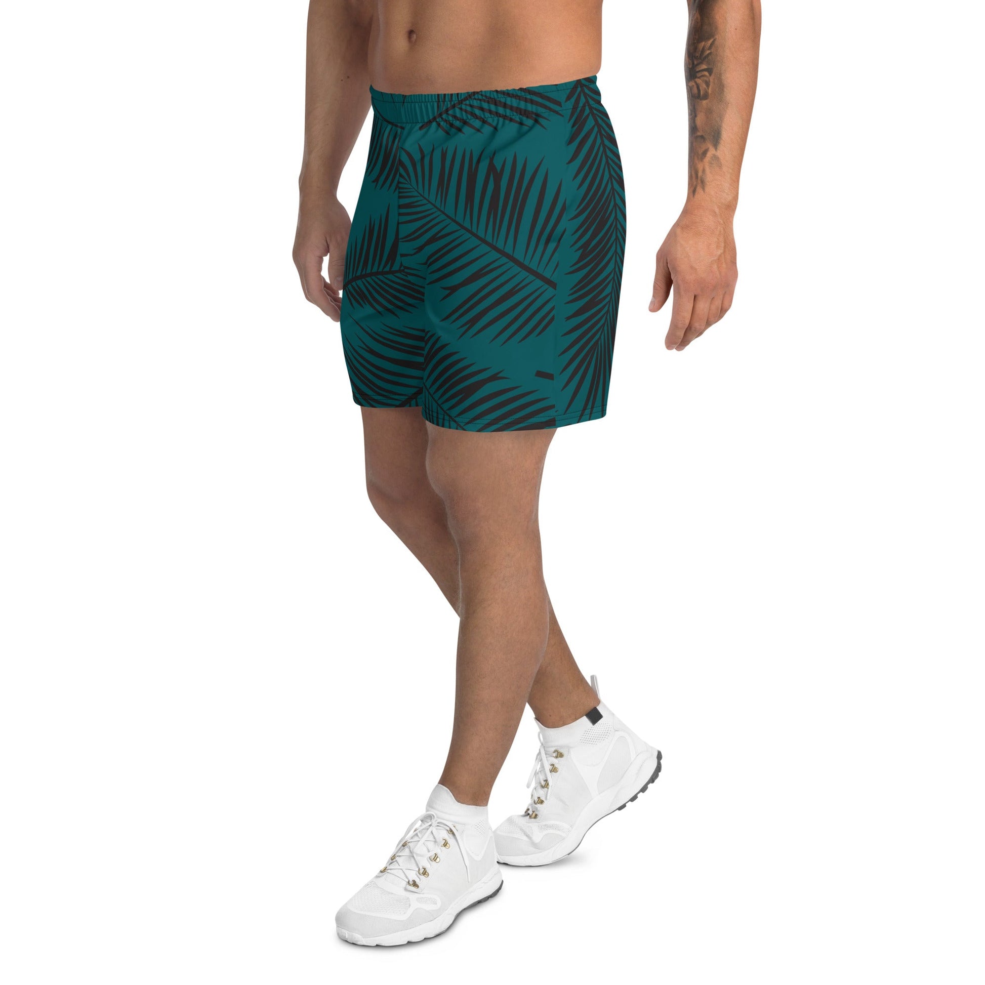 Men's Green  Leaf Pattern Athletic Shorts-2