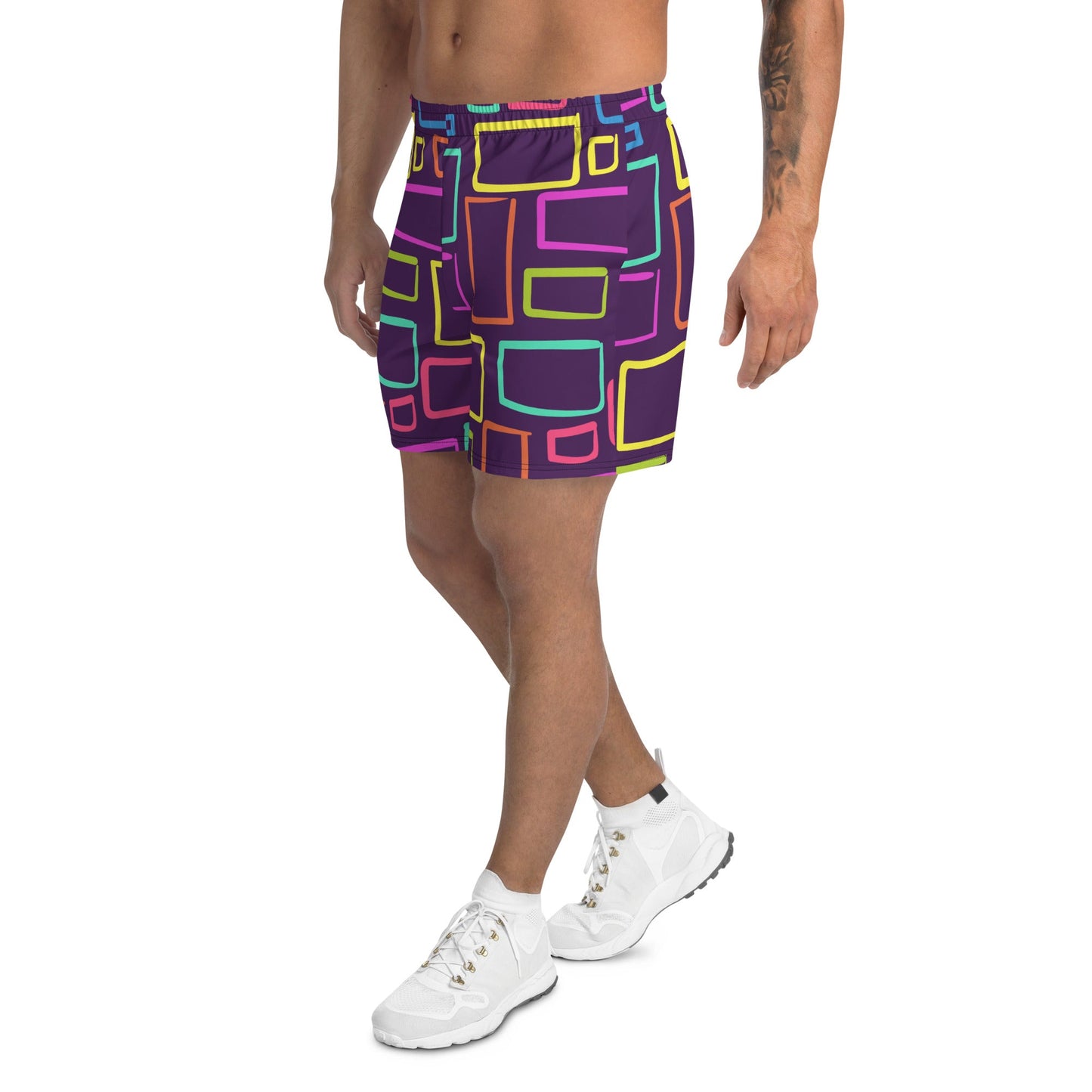 Multicoloured Box Print  Men's Athletic Shorts-2