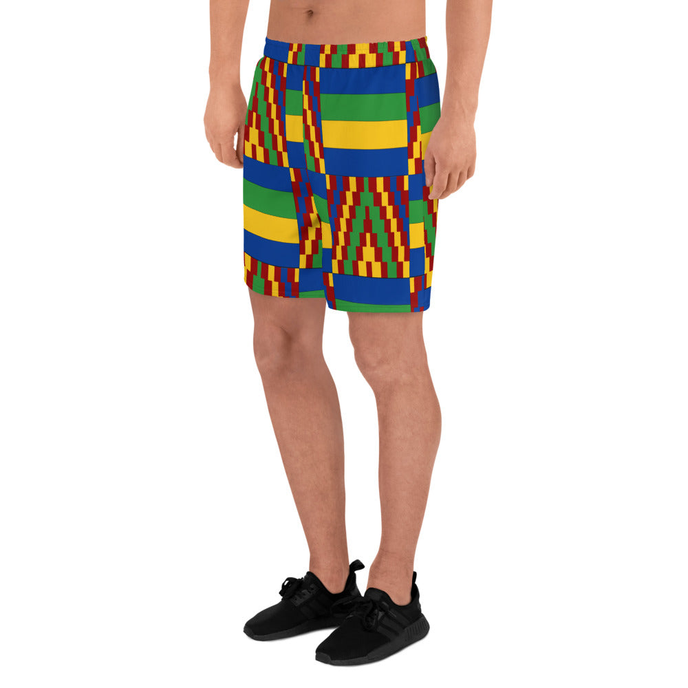 Yellow and Blue Kente African Print Men's Shorts-5