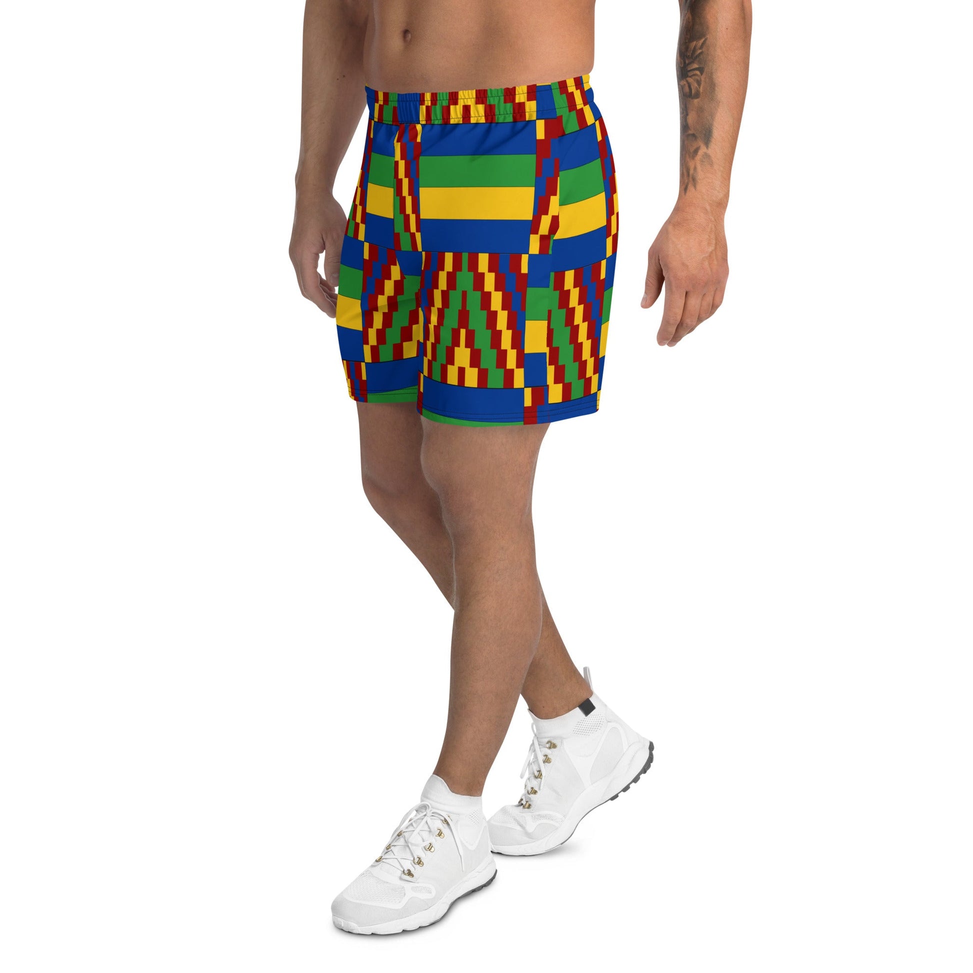 Yellow and Blue Kente African Print Men's Shorts-4