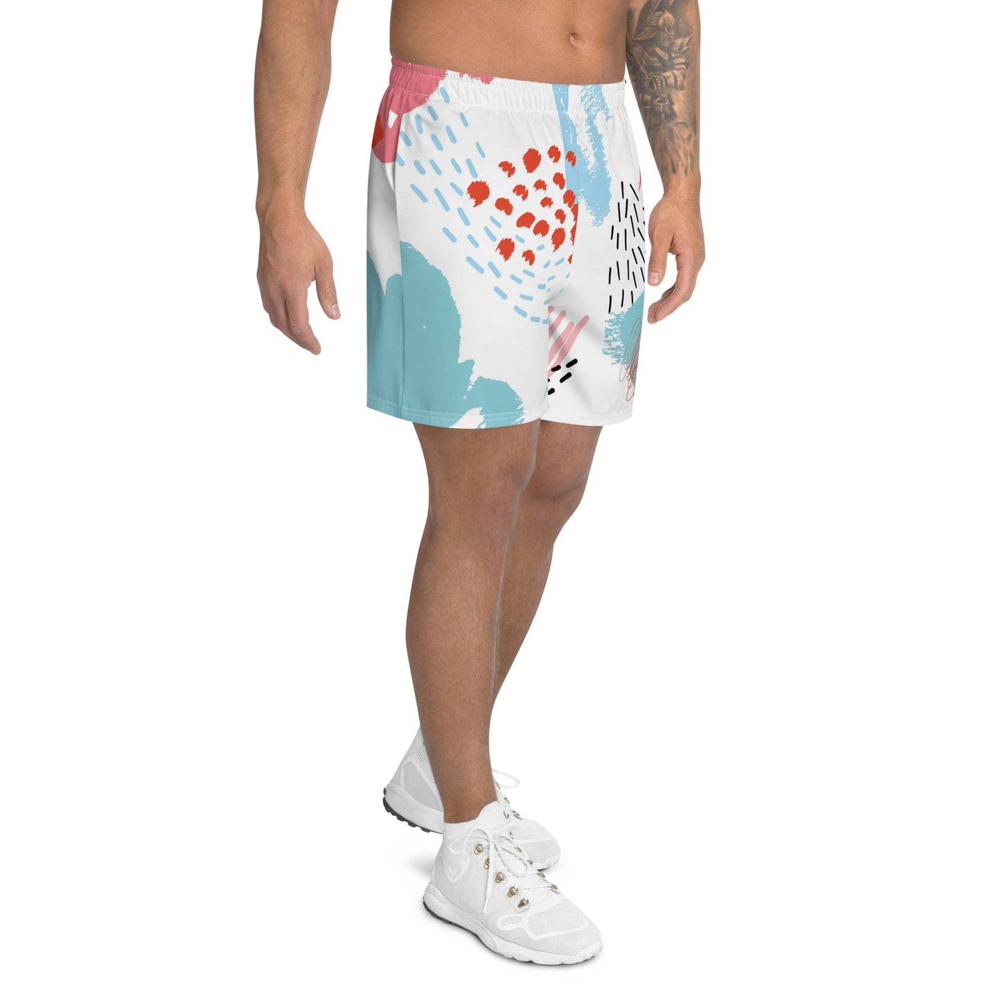 Red Blue Men's Paint Abstract Brush Stroke Athletic Shorts-1