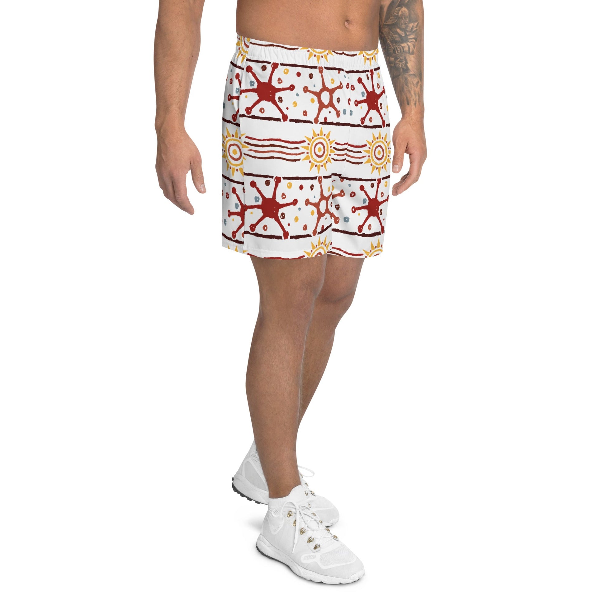 Brown Yellow  Men's Athletic Shorts-1