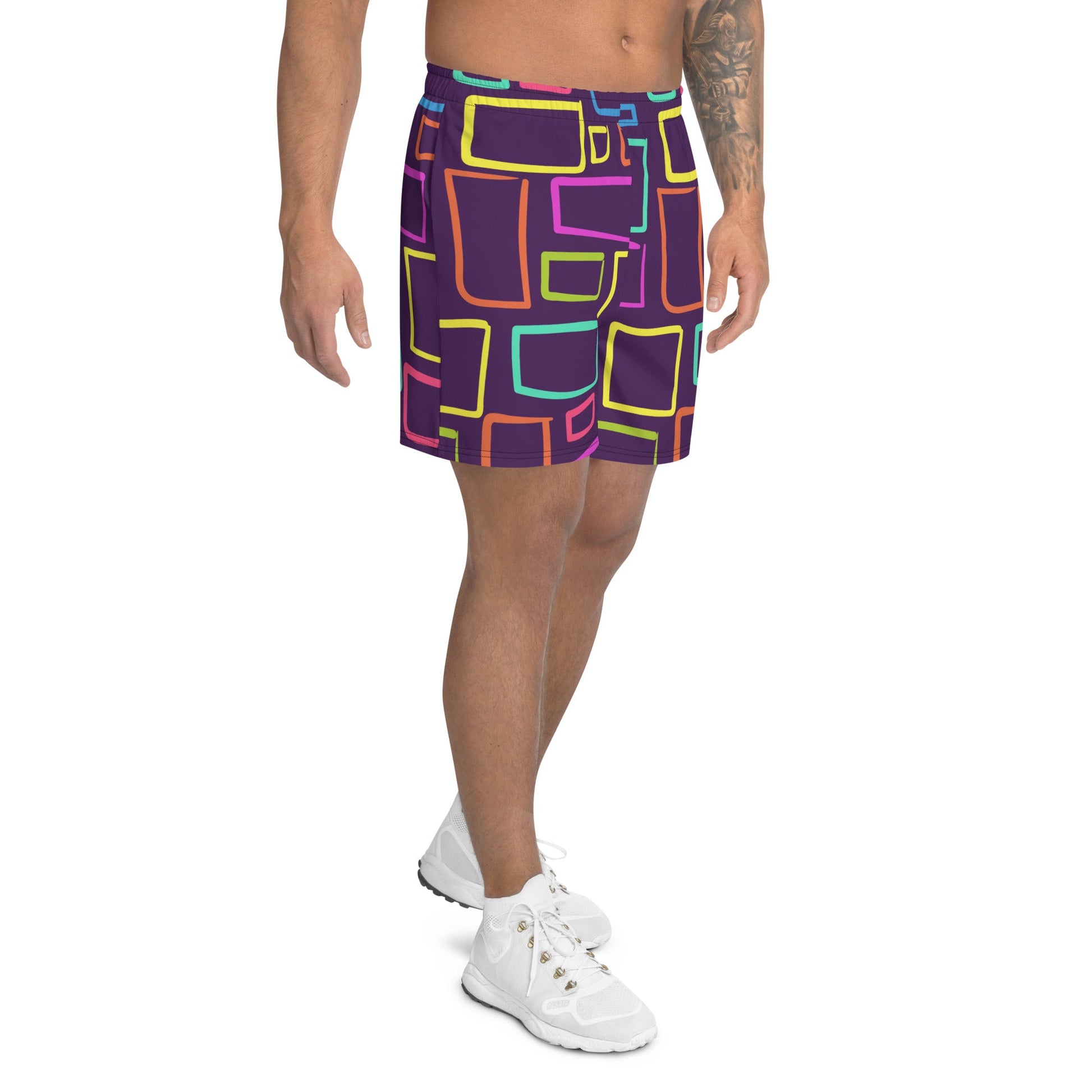 Multicoloured Box Print  Men's Athletic Shorts-1