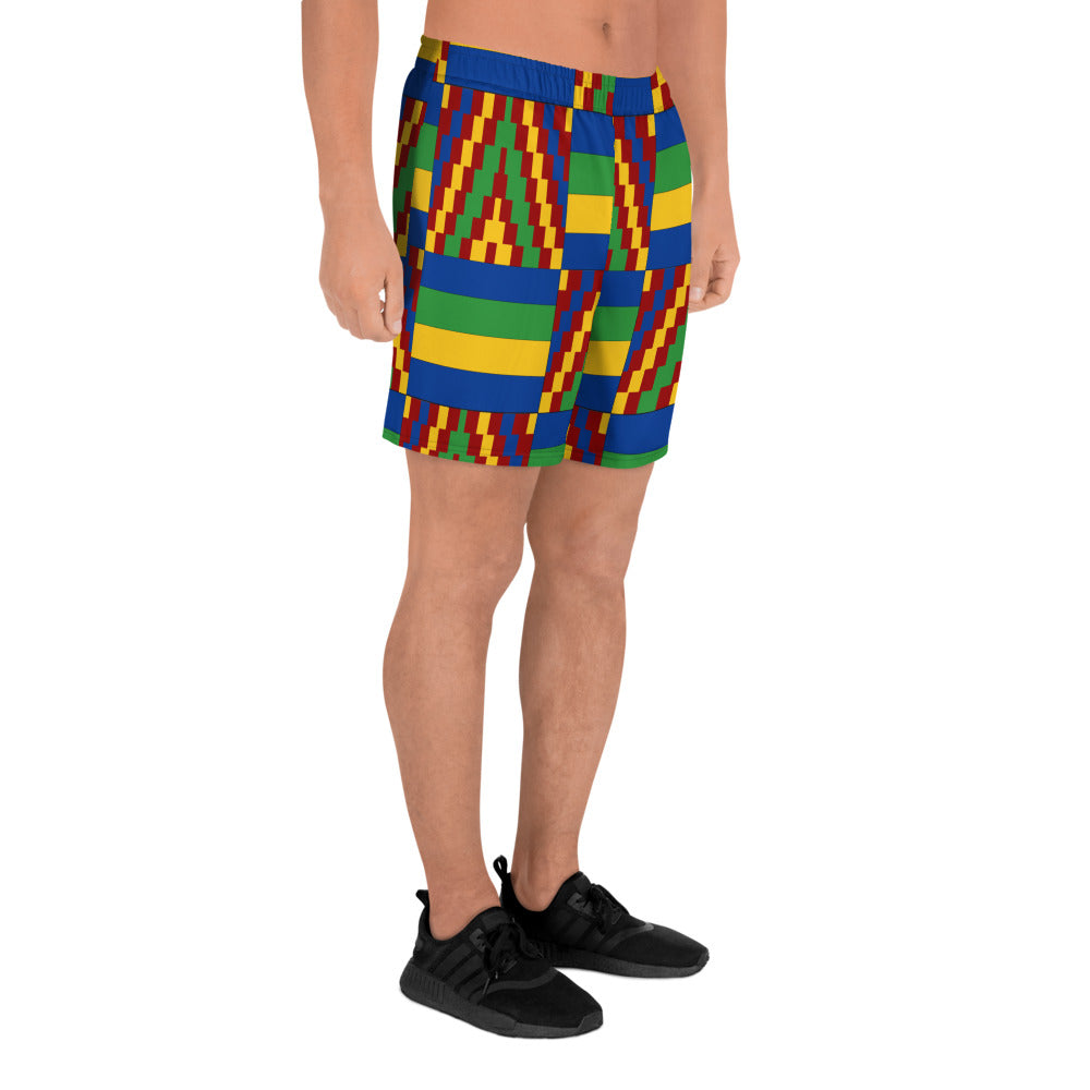 Yellow and Blue Kente African Print Men's Shorts-6