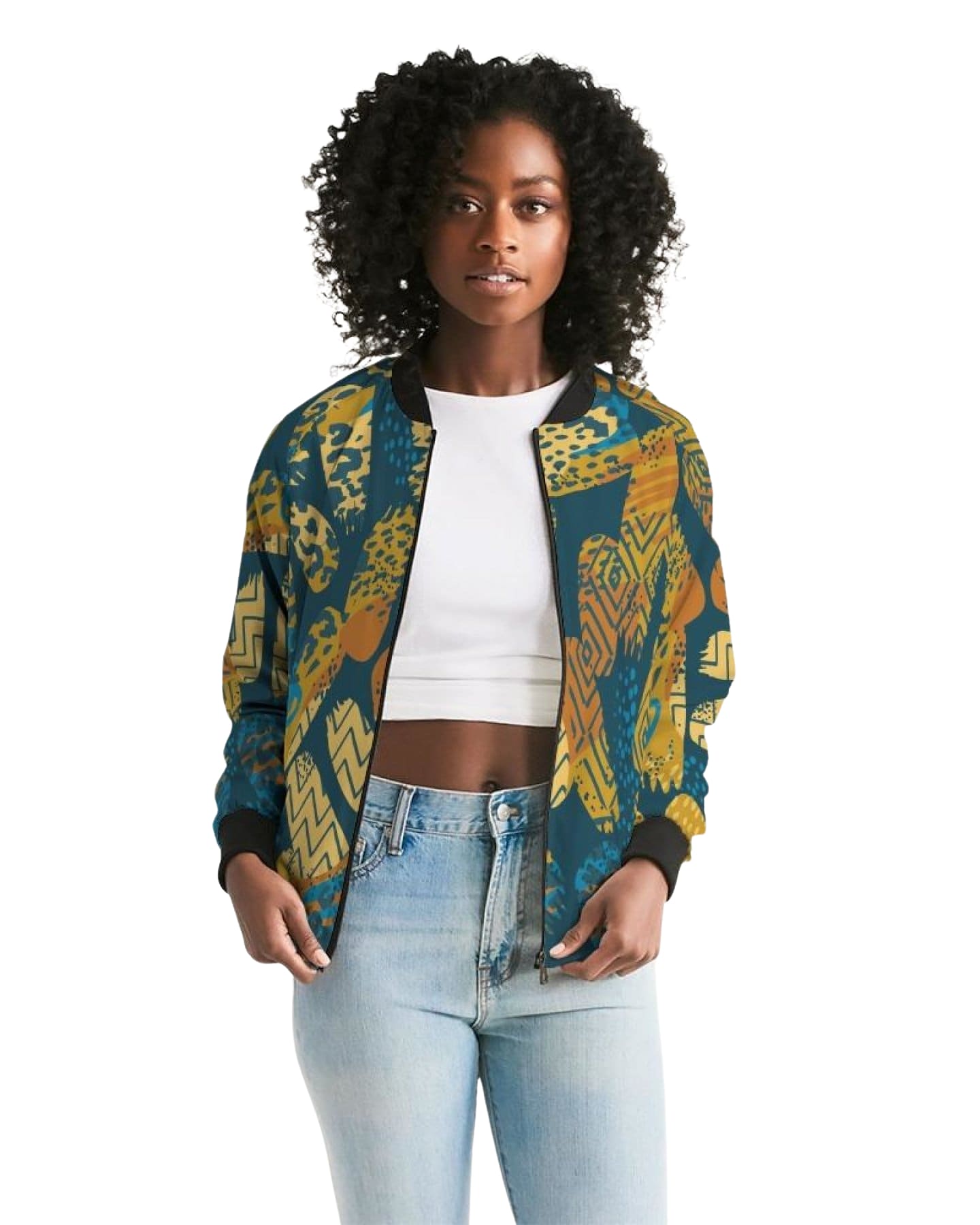 Tribal Blue Abstract Style Womens Bomber Jacket-2